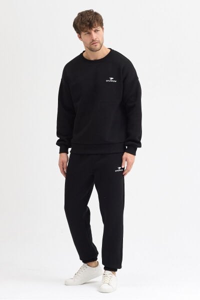 Erkek Oversize Eşofman Takımı Basic 3 İplik Şardonlu Pamuklu Nakışlı