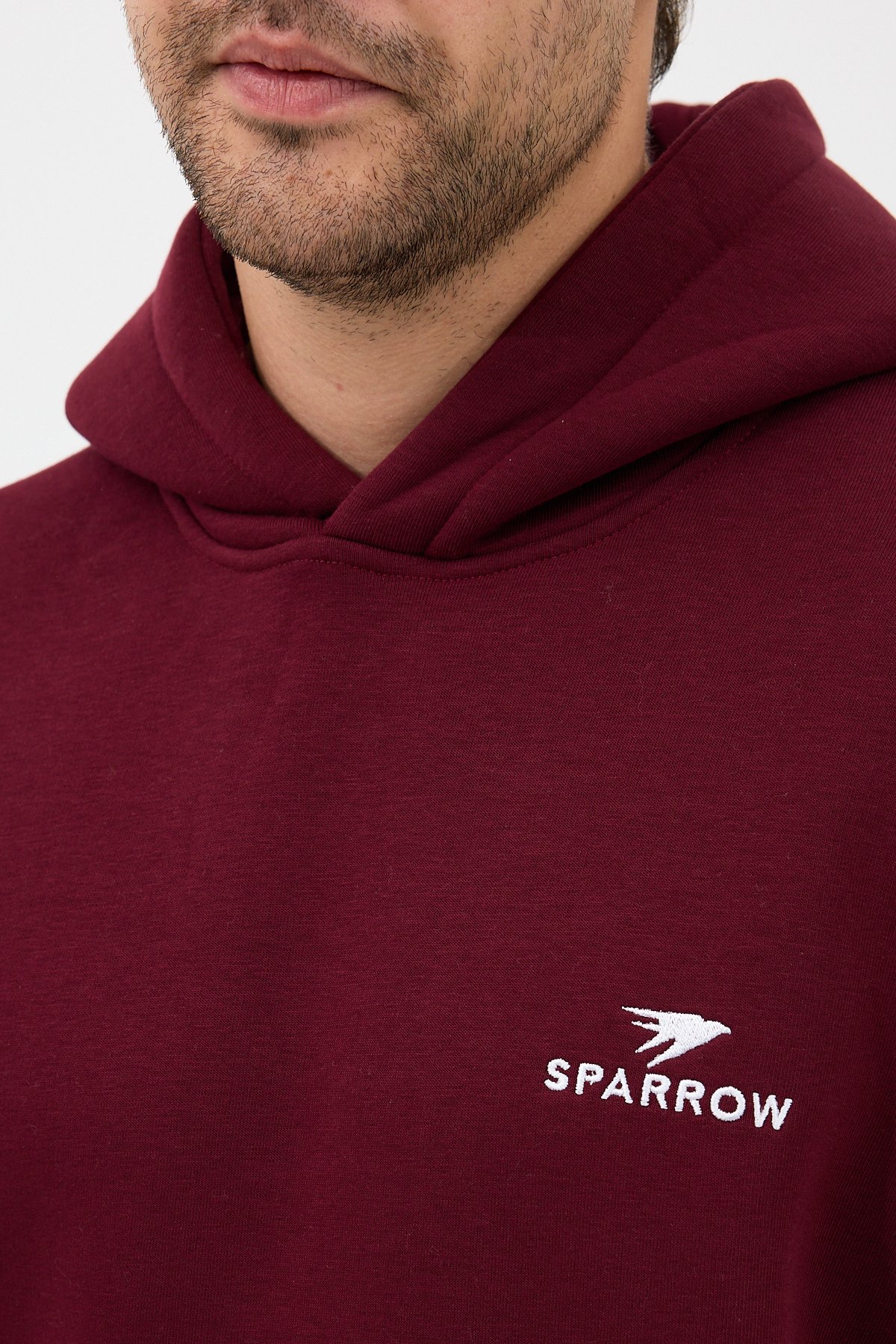 Erkek Oversize Pamuklu Kanguru Cepli Basic 3 İplik Nakışlı Kapüşonlu Sweatshirt Bordo - L